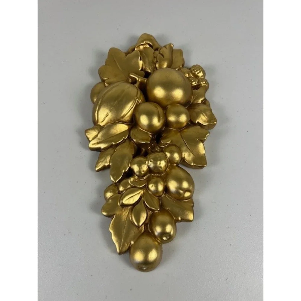 Vintage Roman Art Co Gold Fruit Wall‎ Chalkware Resin Plaque Mid Century 14 Inch